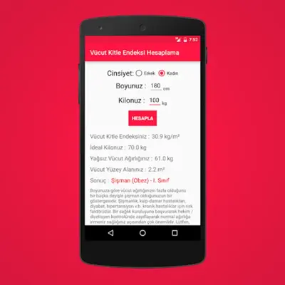 Vücut Kitle Endeksi Hesaplama android App screenshot 0